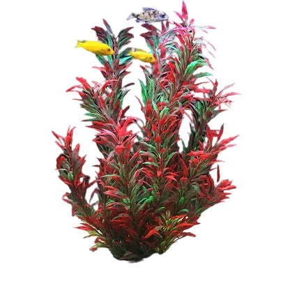 Artificial Fish Tank Plants 50cm – Purple, Green & Red Plastic Water Grass for Aquarium Decoration | Realistic Hanging Fake Bamboo Leaf Aquatic Decor
