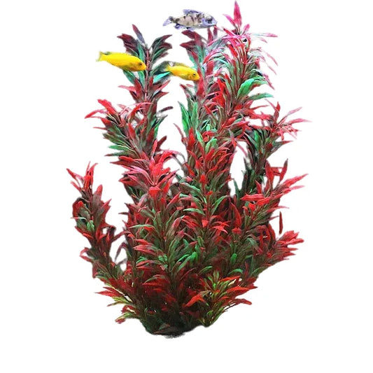 Artificial Fish Tank Plants 50cm – Purple, Green & Red Plastic Water Grass for Aquarium Decoration | Realistic Hanging Fake Bamboo Leaf Aquatic Decor