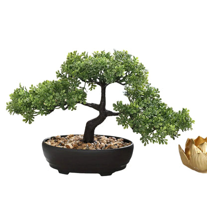 Artificial Bonsai Tree Decor with Black Planter - Zen Garden Accent for Home, Office, Party - Durable Plastic Material for Indoor and Outdoor Display