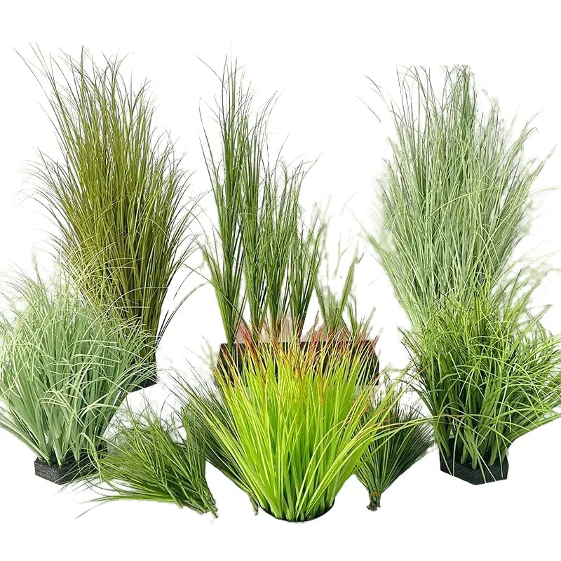 artificial green grass bush set - pvc material, 10 piece decorative faux reeds for home, outdoor, and exhibition use, perfect for floor display and simulated grasslands