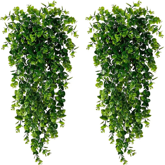 Artificial Hanging Eucalyptus Vines, UV Resistant Faux Greenery for Outdoor Wedding Decor, Plastic Leaf Garland for Bridal Showers and Exhibitions