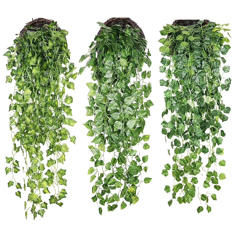 artificial rattan vine hanging wall decor, green leaf branches for outdoor home, bridal shower, exhibition use, plastic silk plant ivy