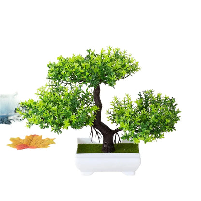 Miniature Artificial Bonsai Tree in Pot, Elegant Faux Plant Decoration for Home or Office, Desktop Zen Garden Ornament, Ideal for Indoor Use and Exhibitions