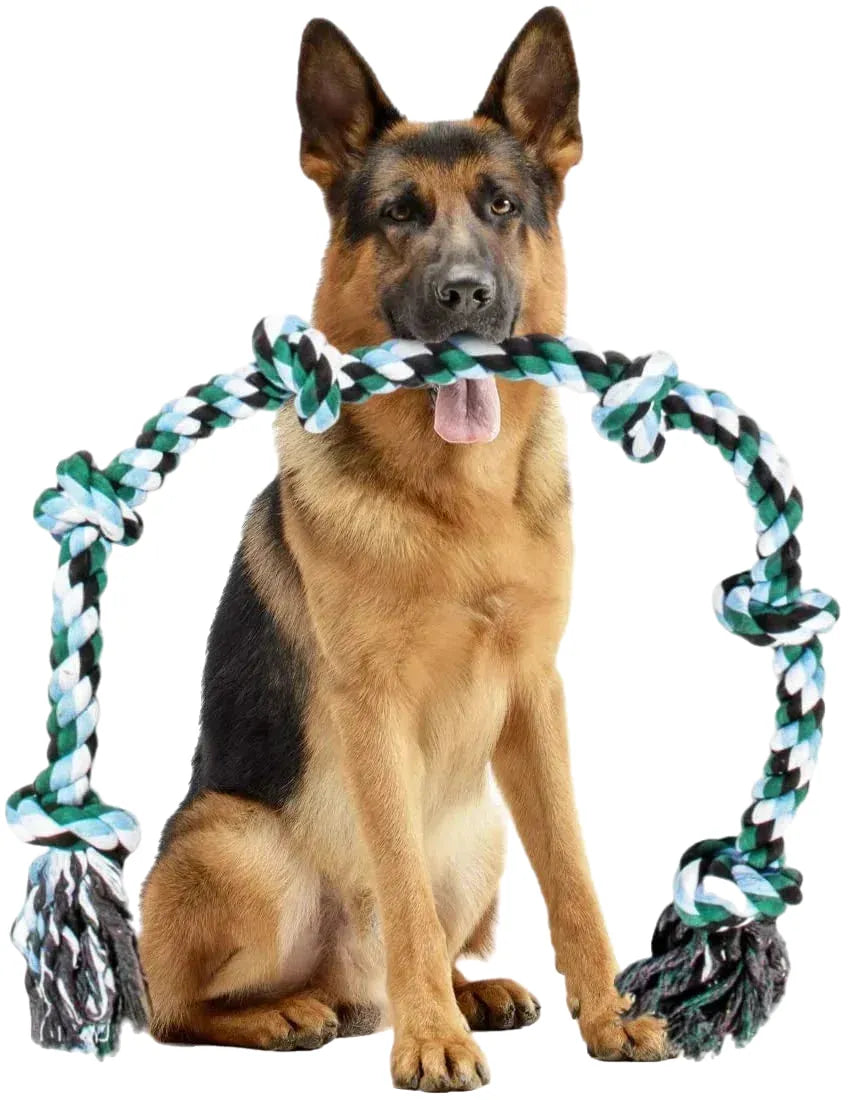 extra large 42-inch dog rope toy, 6 knots, durable linen, ideal for aggressive chewers, interactive tug and fetch, safe and strong for puppies to adult dogs