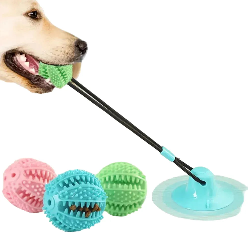 interactive dog chew toy with suction cup & sound | durable rubber puzzle ball for training, treat dispensing & tug-of-war | engaging play for indoor/outdoor fun, all sizes