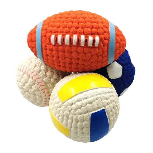 Soft Latex Pet Ball Toy for Dogs, Squeaky Rugby Tennis Volleyball Football Basketball, Teeth Cleaning, Training & Play for Small to Large Breeds