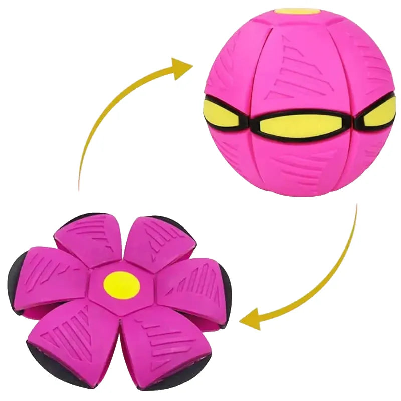 transforming flying saucer stomp ball toy for kids & pets, indoor outdoor fun, stress relief, durable plastic puzzle disc, bright colours, easy to carry and assemble