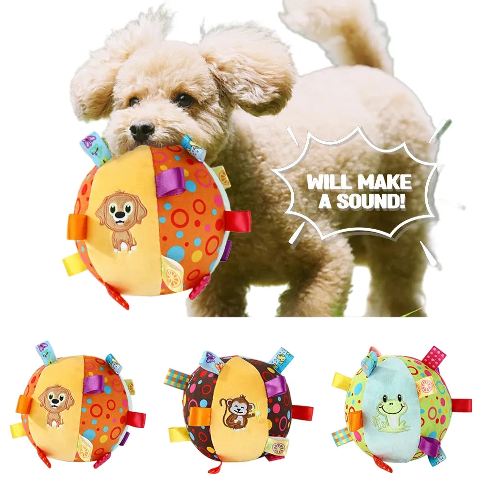 interactive chew-resistant dog ball toy, velvet plush with bell & handle, durable pet toy for training, tug-of-war, fetch, stress relief, ideal for all breeds & sizes