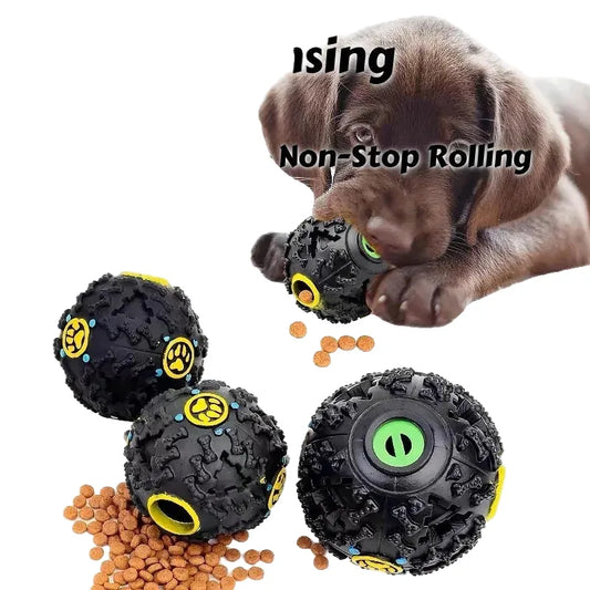 "Interactive Rubber Chew Toy with Treat Dispenser & Squeaker, Dental Care & Mental Stimulation for Dogs, Durable Puzzle for Engaging Play & Healthy Teeth"