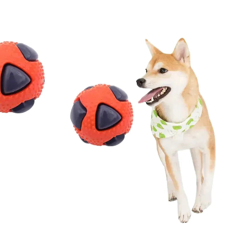 interactive rubber dog toy ball for small medium dogs, squeaky sound, bite resistant, boredom relief, chewing and fetch play, safe rubber design, durable and fun