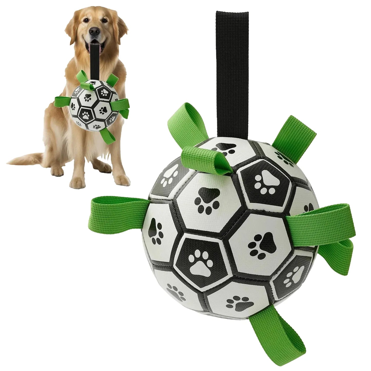 interactive leather dog soccer ball with tug straps for medium-large breeds, durable toy for active play, perfect for training, engages & entertains dogs, ideal gift for pet owners