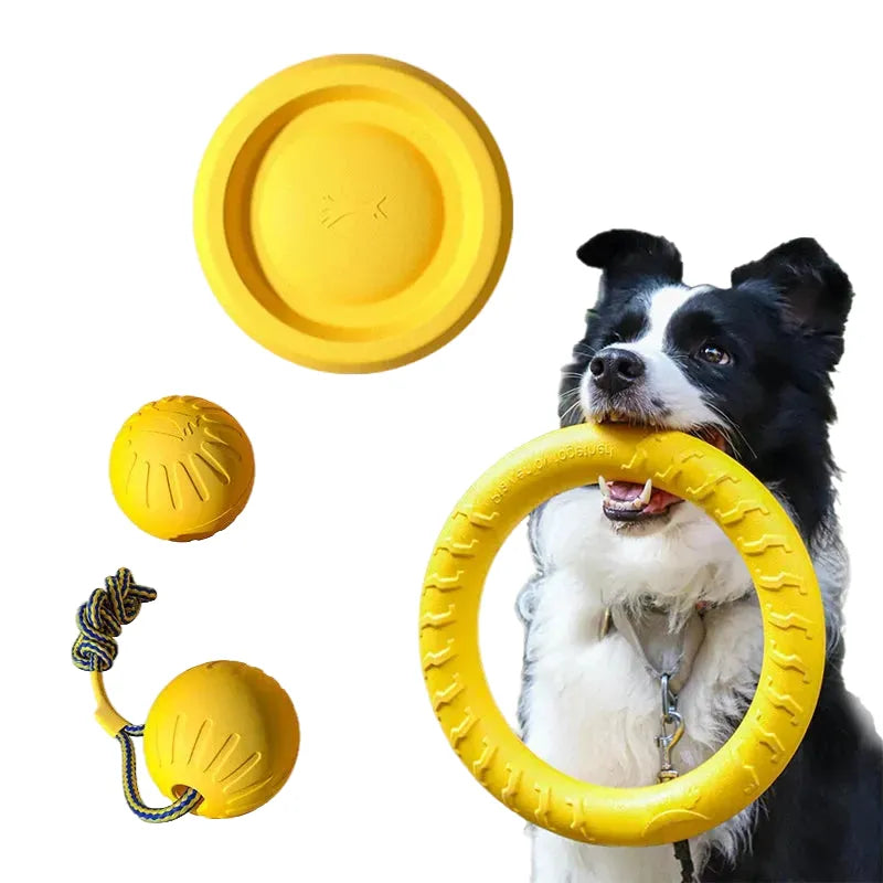 durable dog toy set 4-pack: eva flying disc, chew ball, tug rope - interactive chew-proof toys for dental health, puppies & adult dogs, indoor/outdoor fun