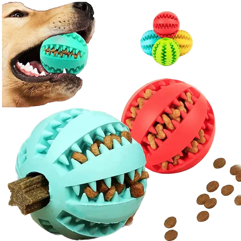 pet chew toy ball, durable rubber, dental cleaning & treat dispenser, engaging indoor/outdoor play, ideal for small dogs & cats, lightweight for active fun