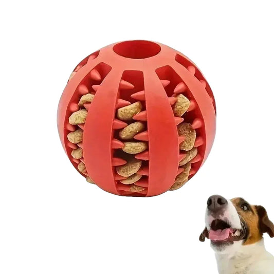 Interactive Rubber Dog Toy Ball - Non-Toxic, Bite & Chew Resistant - Cleans Teeth, Dispenses Treats - Durable Training & Play Accessory for Small Dogs