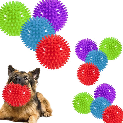 Dog Chew Toys Spiky Balls, Squeaky Dog Toys, Durable Plastic for Aggressive Chewers, Interactive Play for Dental Health, Ideal for Fetch, Tug-of-War, All Dog Sizes
