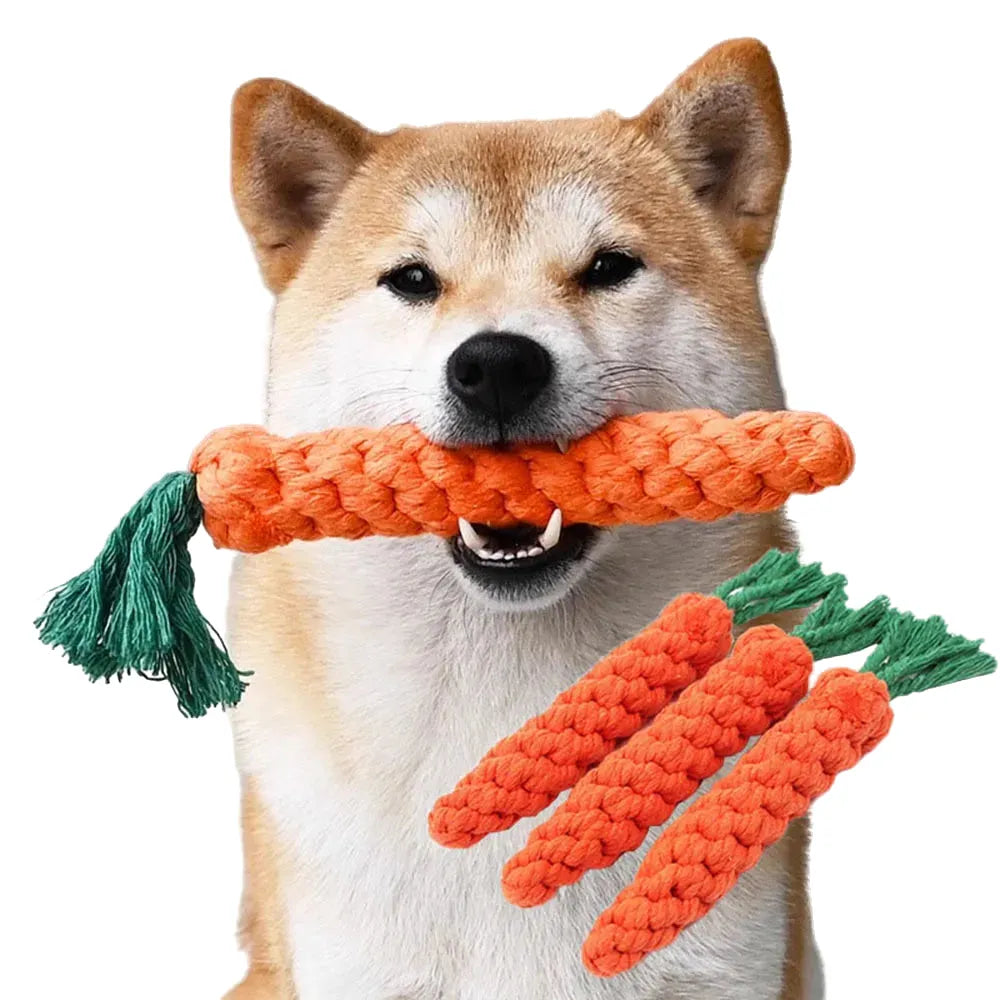 carrot-shaped durable fleece rope chew toy for dogs, bite-resistant design for teeth cleaning, ideal for small & large dogs, perfect for indoor & outdoor interactive play