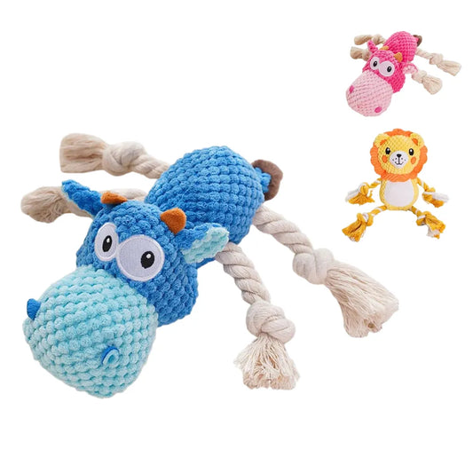 Plush Hippo Squeaky Dog Toy, Fleece Chew Toy for Medium Dogs, Interactive Sound Design, Durable Animal Shape, Dental Health Aid, Indoor Outdoor Fetch Play
