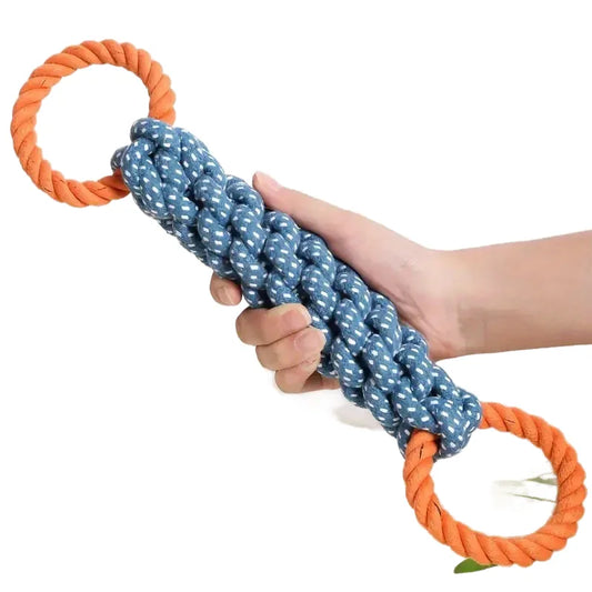 Braided Rope Dog Chew Toy, Blue & Orange, Dual-Handle for Tug-of-War, Teeth Cleaning, Durable Polyester Blend, Interactive Play, Suitable for All Dog Breeds and Sizes