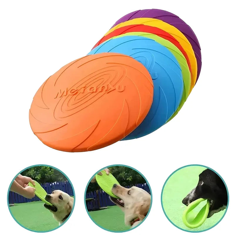 7" rubber dog flying disc, fetch toy for outdoor fun, floatable and lightweight, bright colours, ideal for training and play on water and land