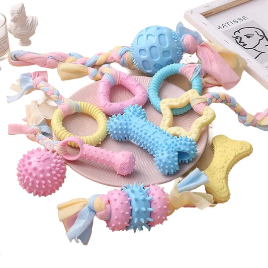 Chew Toys for Small Dogs | Durable Rubber Knot Design | Bite Resistant | Molar Teeth Cleaning | Interactive Training | Pink/Blue/Yellow | Pet Accessories | UK