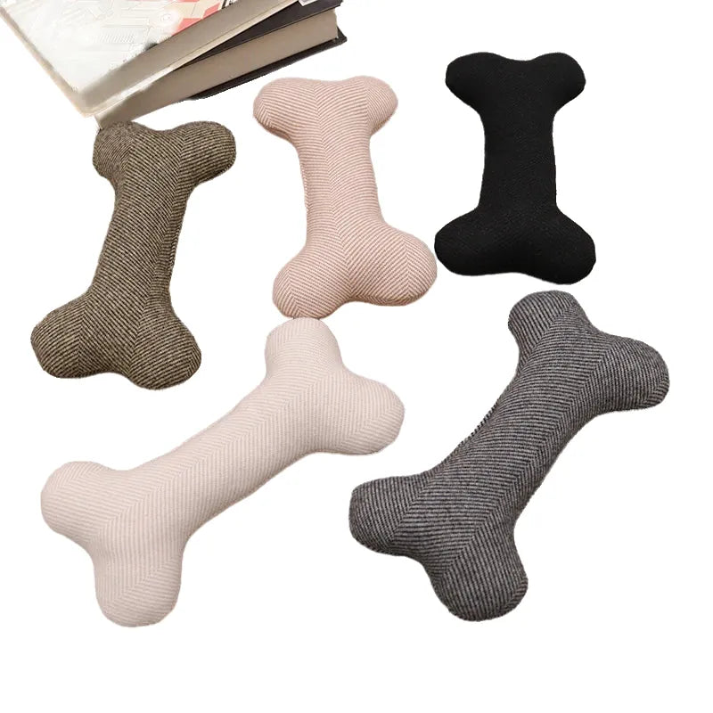 linen dog bone chew toy squeaky | durable bite-resistant plush for small dogs | interactive puppy play | indoor outdoor fun | teething relief | gift-ready pet toy