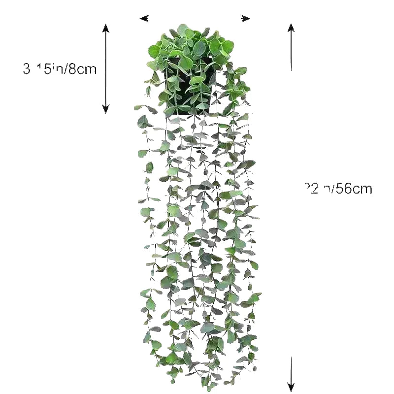 artificial eucalyptus vine hanging plant silk greenery for home indoor wall decor, shelf decoration, potted mandala style, ideal for anniversary, exhibition display