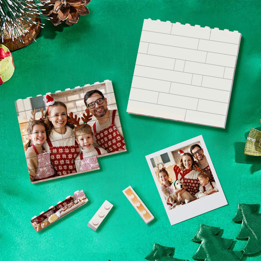 Personalized Building Brick Puzzle Photo Block Christmas Ornament - Unique Square Design, Durable and Waterproof, Ideal for Holiday Decorations