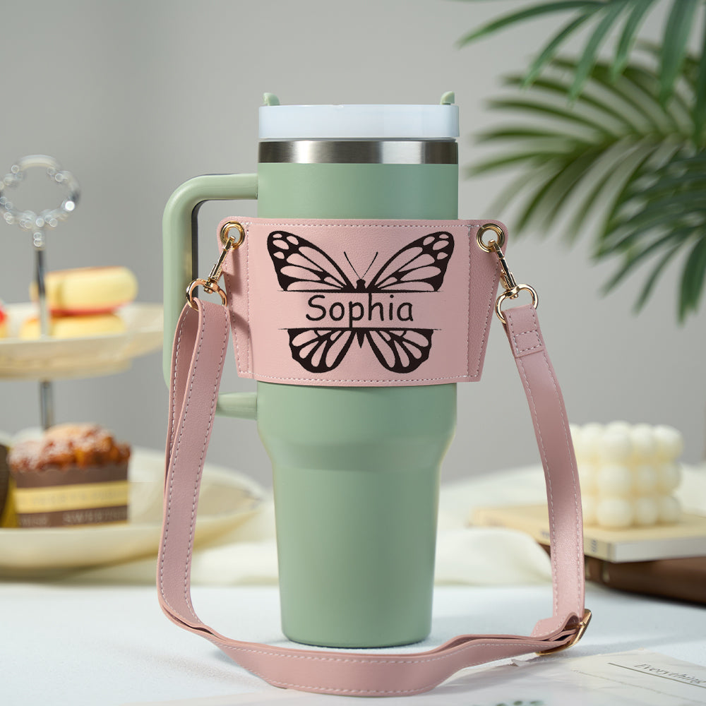 personalized butterfly water bottle carrier bag for 40oz tumbler with adjustable strap - stylish gift for women