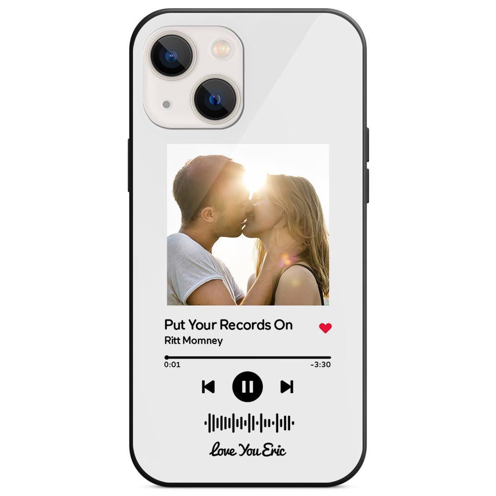 custom scannable music code glass iphone cases with picture for iphone series, slim lightweight design, anti-drop protection, easy clean, wireless charging compatible