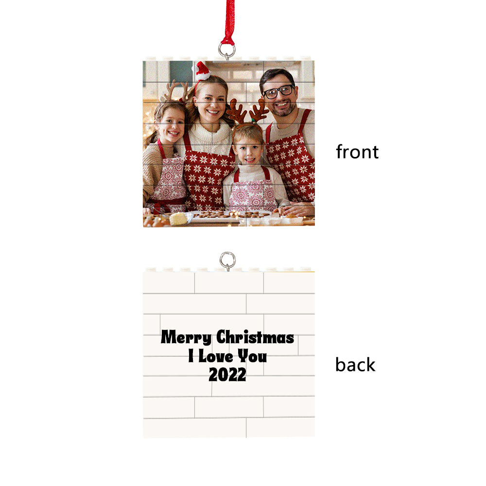 personalized building brick puzzle photo block christmas ornament - unique square design, durable and waterproof, ideal for holiday decorations