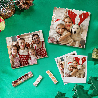 Personalized Building Brick Puzzle Photo Block Christmas Ornament - Unique Square Design, Durable and Waterproof, Ideal for Holiday Decorations