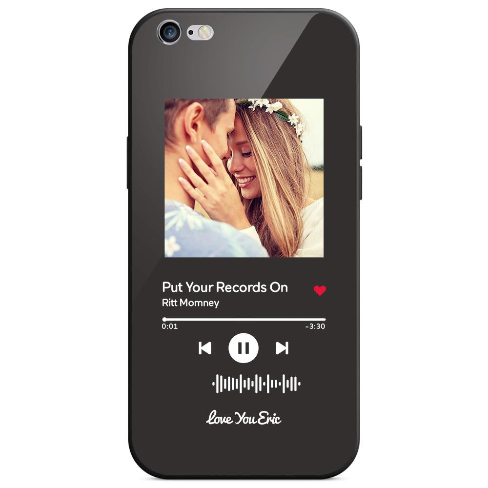 custom scannable music code glass iphone cases with picture for iphone series, anti-drop protection, ultra-thin lightweight design, easy to clean, wireless charging compatible
