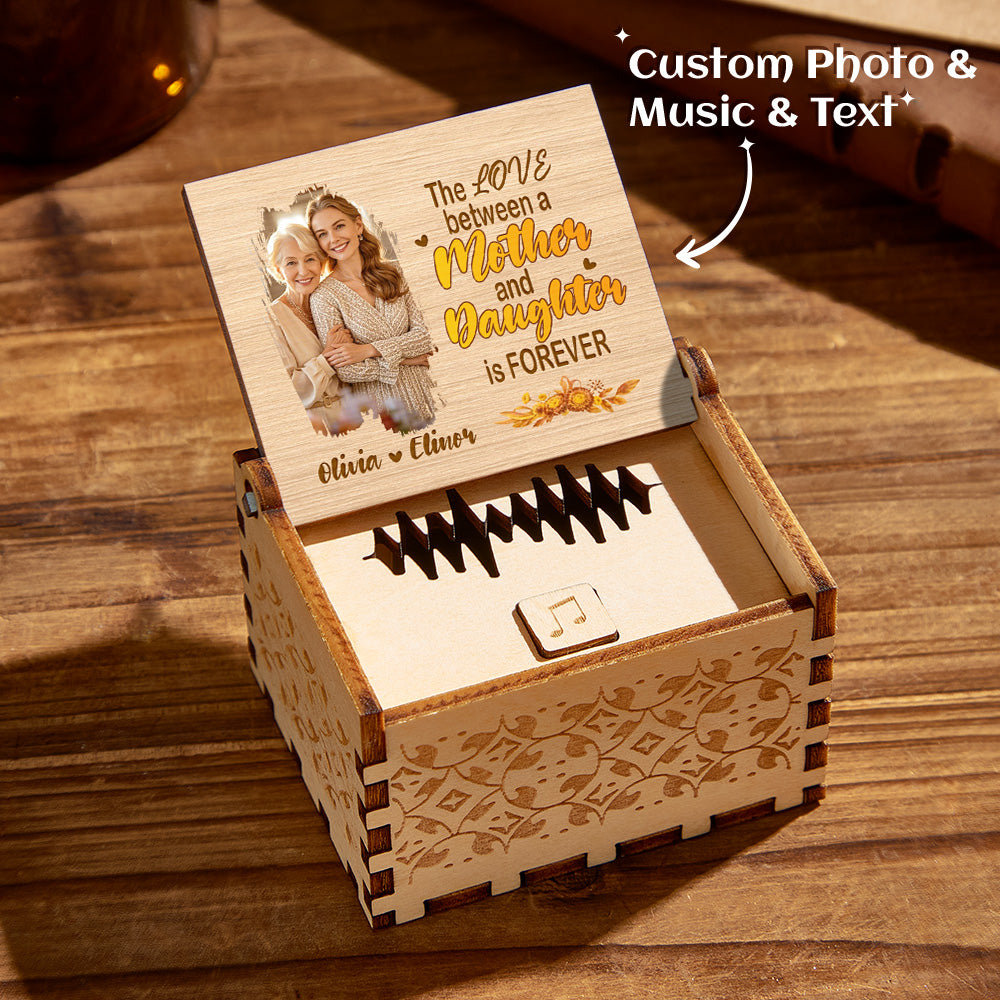 personalized wooden photo music box gift for mother and daughter, custom music box plays any audio, heartfelt keepsake for mother’s day