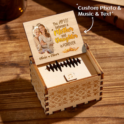 Personalized Wooden Photo Music Box Gift for Mother and Daughter, Custom Music Box Plays Any Audio, Heartfelt Keepsake for Mother’s Day