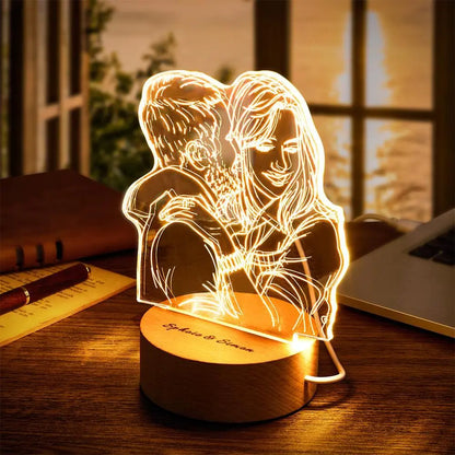 Custom Acrylic 3D Photo Lamp LED Night Lights With Wood Base, Unique Desktop Decoration, Warm Light for Home, Ideal Gift for Friends and Family