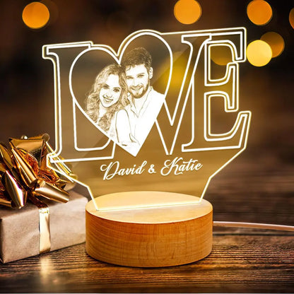 Personalized LOVE 3D Acrylic Night Light with Text & Photo for Home Decor, Kids Room, Living Room, Unique Gift Idea
