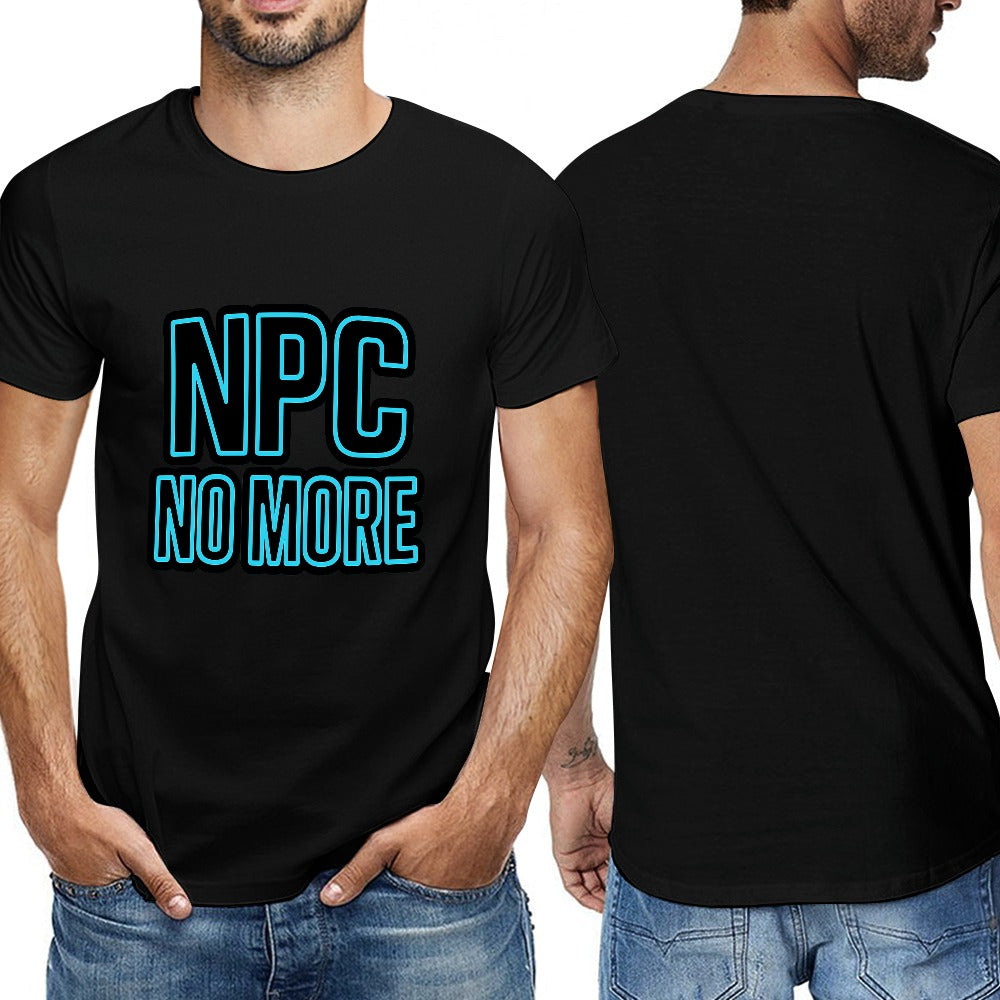 2025 150g men's short sleeve t-shirt, cotton casual tee with bold "npc no more" print, comfortable & versatile for gym, outings, or lounging, stylish addition for every modern man