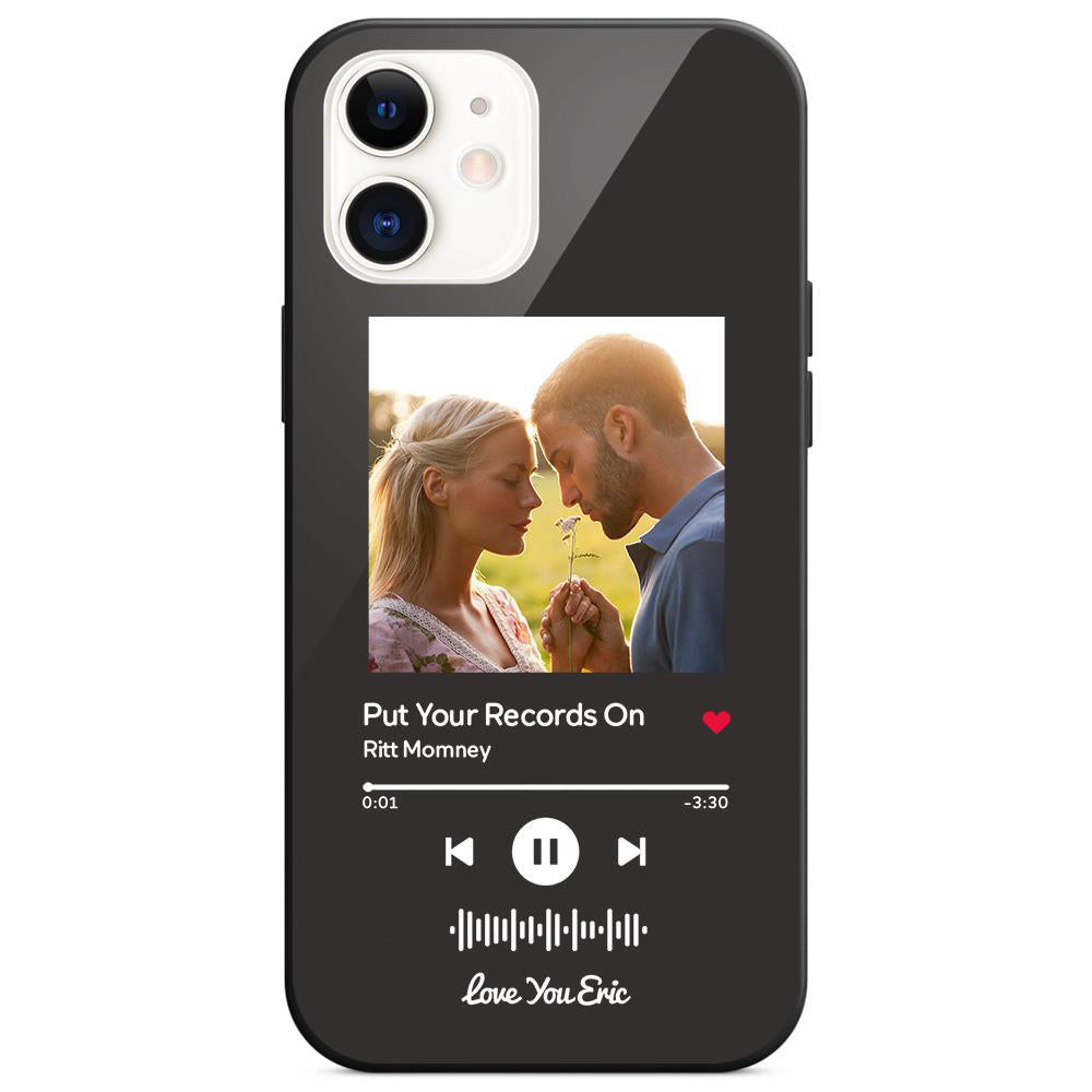 custom scannable music code glass iphone cases with picture for iphone series, anti-drop protection, ultra-thin lightweight design, easy to clean, wireless charging compatible