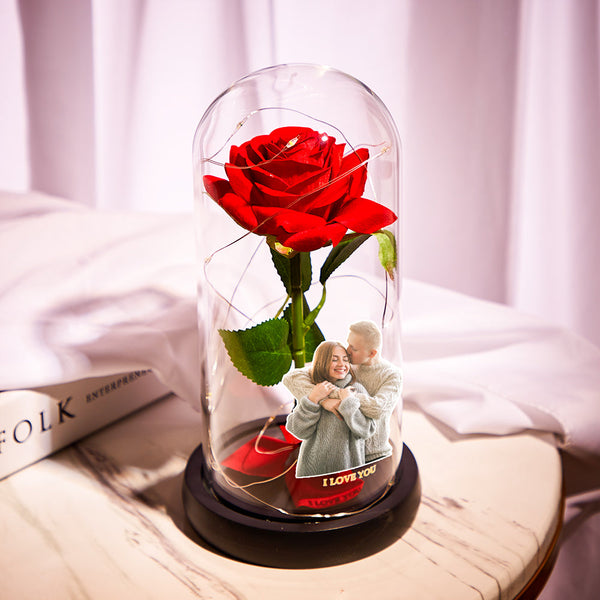 custom photo text led night light glass cover eternal red rose flower home desktop decoration gift for valentine's day and birthdays