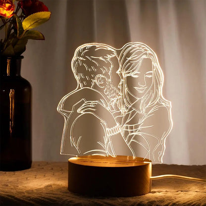 Custom Acrylic 3D Photo Lamp LED Night Lights With Wood Base, Unique Desktop Decoration, Warm Light for Home, Ideal Gift for Friends and Family