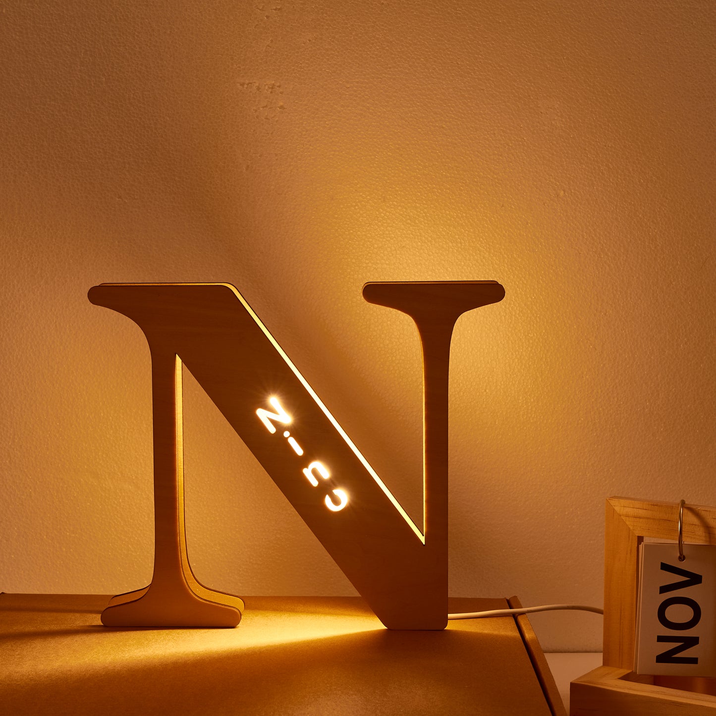 personalised wooden letter lamp custom name alphabet night lights 19cm for kids room decor, usb powered, warm led wall light, unique a-z design