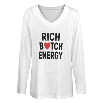 Women's Long Sleeve Loose V-Neck T-Shirt, Soft Stretchy Polyester and Spandex, Casual Chic Tee for Daily Wear, Comfortable & Fashionable Top, Great Gift for Friends and Family