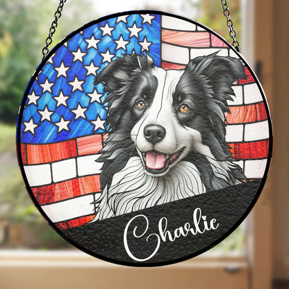 Portrait Dog America - Custom Stained Glass Window Suncatcher for Home Decor