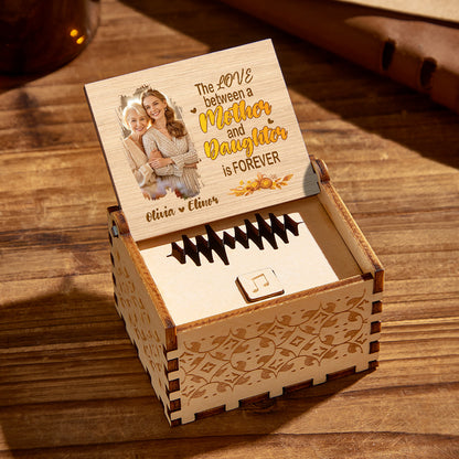Personalized Wooden Photo Music Box Gift for Mother and Daughter, Custom Music Box Plays Any Audio, Heartfelt Keepsake for Mother’s Day