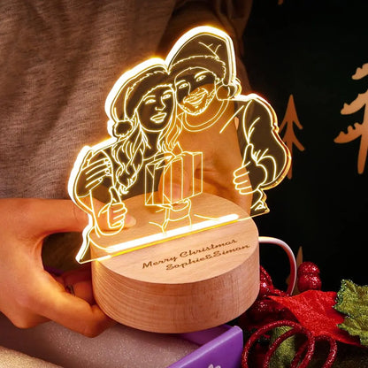 Custom Acrylic 3D Photo Lamp LED Night Lights With Wood Base, Unique Desktop Decoration, Warm Light for Home, Ideal Gift for Friends and Family