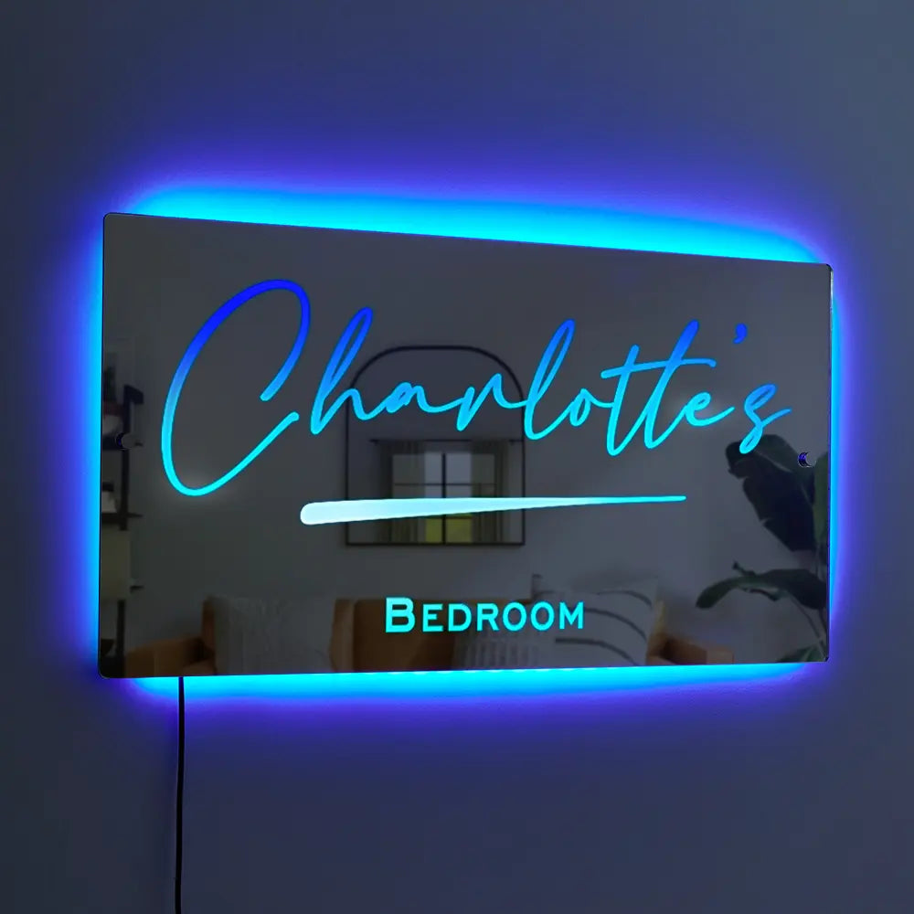hot sale personalised name mirror - light up mirror for kids bedroom, led acrylic safety mirror with remote control and chrome wall mounting
