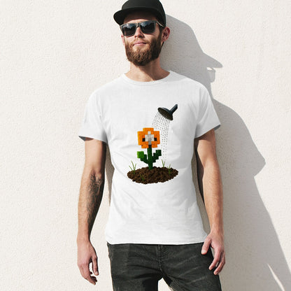 Men's T-Shirt 100% Cotton Flower Pixelated Graphic Tee, Casual Wear for Trendsetters, Soft and Comfortable, Ideal for Everyday Outings, Gym, and Relaxing, Unique Design