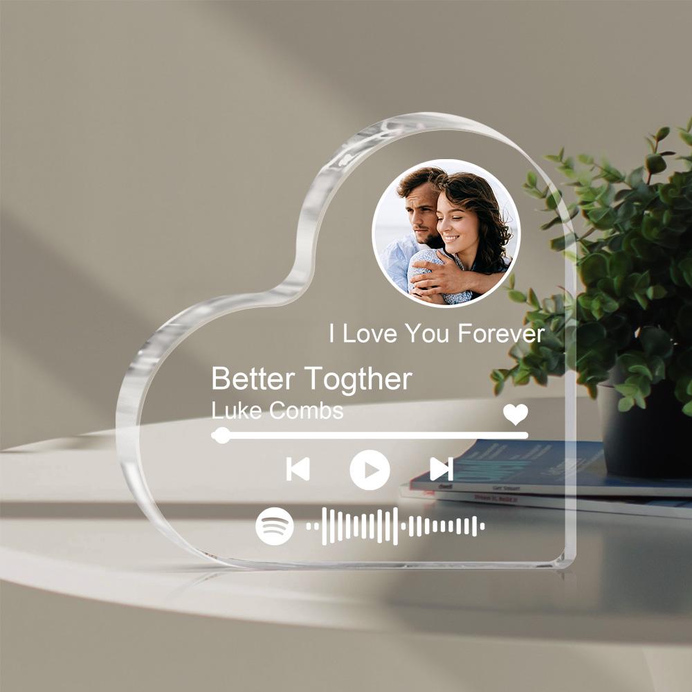 personalized clear thick acrylic block spotify code music photo heart-shaped frame gift for loved ones, ideal keepsake for birthdays and anniversaries