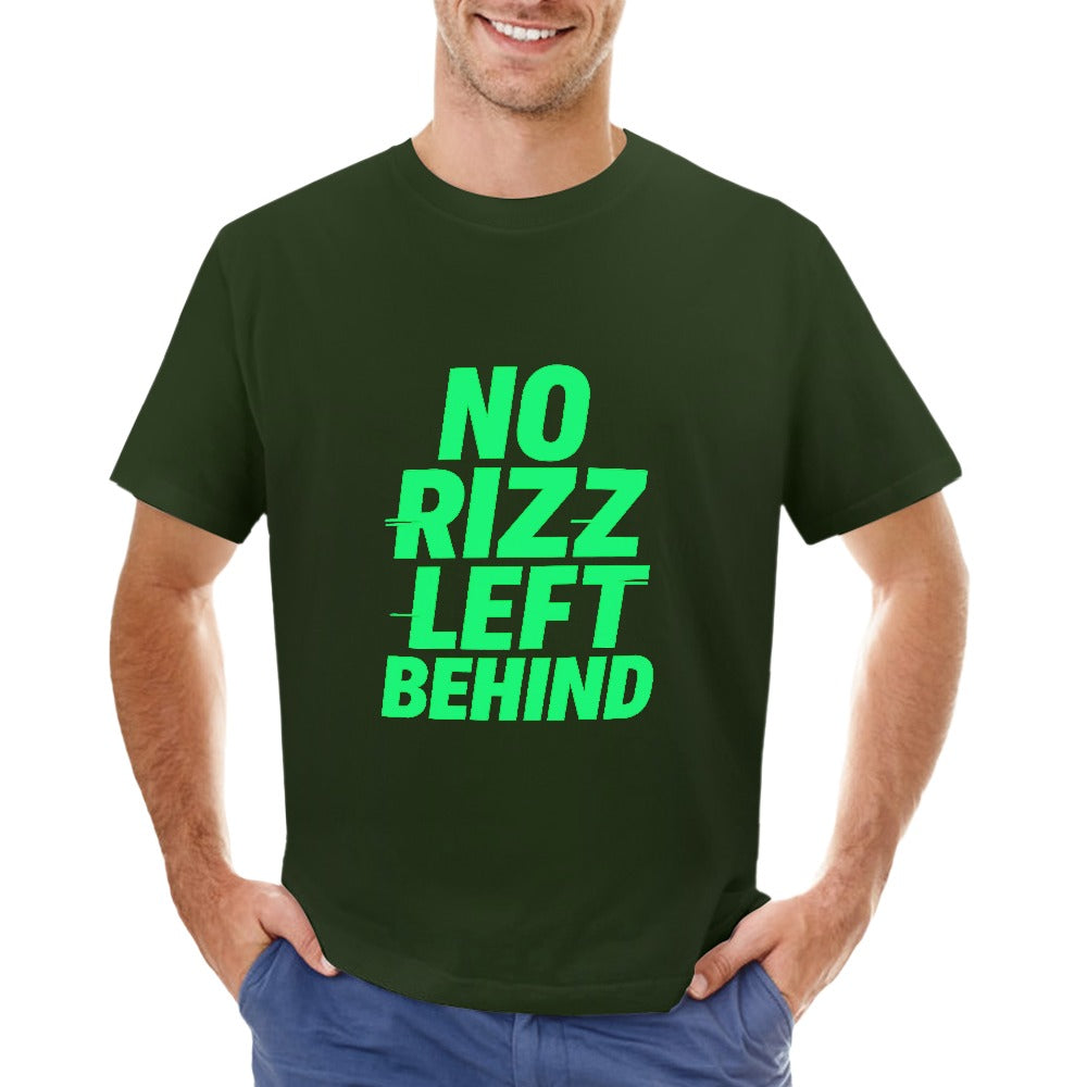 men's t-shirt 100% cotton no rizz left behind - comfortable, breathable tee with bold print for casual wear, gym, fitness, and everyday style - great gift for meme lovers