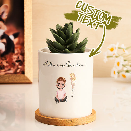 Personalized Cartoon Figure Birth Flower Ceramic Plant Pot Gift for Grandma and Mum